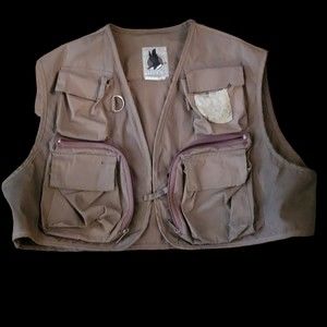 Buleys Unisex Brown Fly Fishing‎ Front Pockets Snap Hunting Vest Size Large